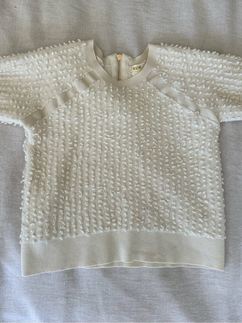 MAEVE by Anthropologie Cream Textured Short Sleeve Sweater